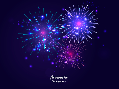 Colorful Fireworks on night sky background. Vector illustrationのイラスト素材
