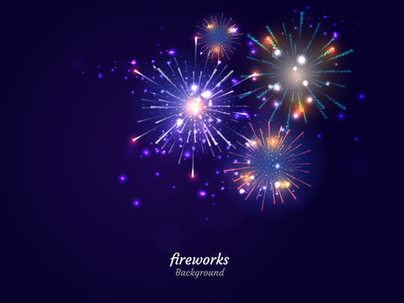 Colorful Fireworks on night sky background. Vector illustrationのイラスト素材