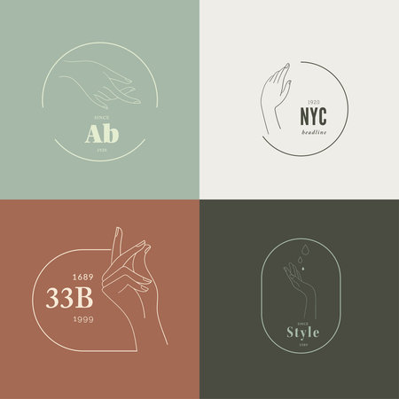 Drawing hand of set banner beauty. Continuous line Portrait hand of a girl  In a Modern Minimalist Style. Vector Illustration.のイラスト素材