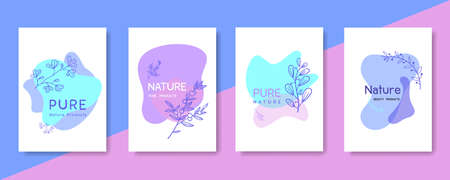 abstract set floral backgrounds . Vector templates in boho style with copy space for textのイラスト素材