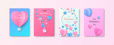 Paper elements in shape of heart flying on background. Valentine's Day, greeting card design. Vector illustrationの写真素材