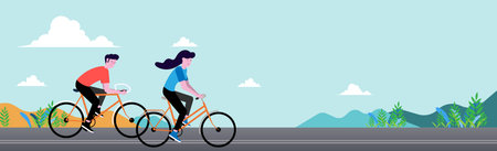 bicycle in summer nature. flat isolated vector illustration.のイラスト素材