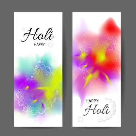Happy Holi festival vertical banners. Vector illustration.のイラスト素材