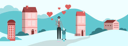 Men with surf skates. in city park background.vectorのイラスト素材