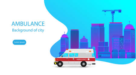 Ambulance driving on Background of city landscape. Medical concept flat design. Vector illustration.のイラスト素材