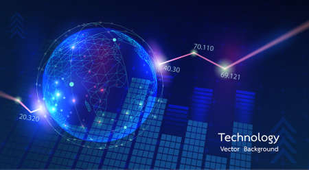 Technology world network connection. World map point and line composition concept of global business. Vector Illustrationのイラスト素材