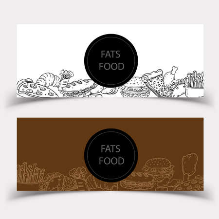 Fats food vector sketch banner illustration. Hand drawn template Frame for banner, label, packaging, design conceptのイラスト素材