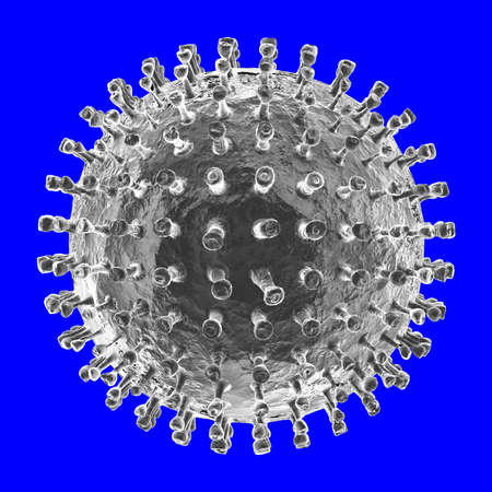 3D Gray Virus Illustrate sample on the blue Backgroundの写真素材