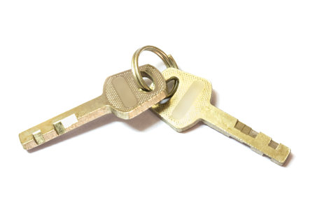 Keys and keyring isolated on white background