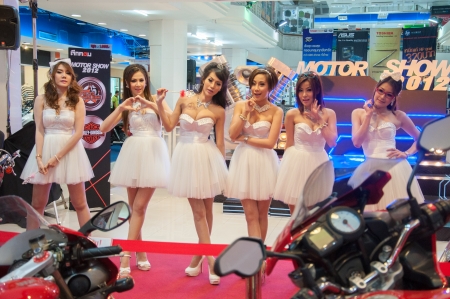 KHON KAEN, THAILAND - JULY 5 :  Motorcycle with unidentified models on display at Tukcom Motor Show 2012  on July 5, 2012 in  Mueng, Khon Kaenのeditorial素材