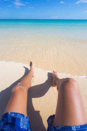Relax at the white sand beach turquoise oceanの写真素材
