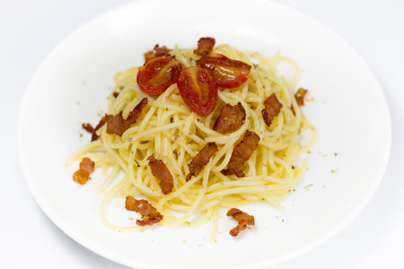 spaghetti pasta with Oregano baconの写真素材