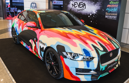 BANGKOK - AUGUST 21, 2017 : JAGUAR XE on display at Bangkok International Grand Motor Sale 2017(Big Motor Sale) in Bangkok, Thailandのeditorial素材