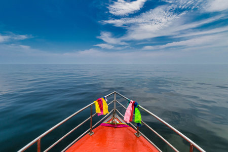 Single Boat In The Middle Of Seaの写真素材