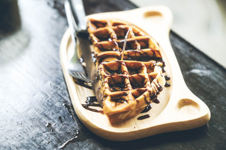Thai waffles with chocolate on a plate