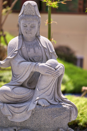 Khlong Sam Wa, Bangkok, Thailand - October 27, 2019 : Fo Guang Shan Thaihua Temple - The Stone Guanyin statue that outside around the large Guanyin statue.のeditorial素材