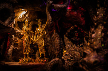 Nakhon Pathom, March 05, 2023.  Wat Maniwong, A sacred temple with extravagant & lavish 1,000 Naka sculptures.のeditorial素材