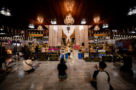 Nakhon Pathom, March 11, 2023.  Wat Rai Khing, a civilian monastery built in 1791, The Buddha image features Chiang Saen style, assumed to be built by Lanna Thai and Lan Chang craftsmen.のeditorial素材