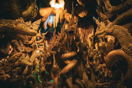 Nakhon Pathom, March 05, 2023.  Wat Maniwong, A sacred temple with extravagant & lavish 1,000 Naka sculptures.のeditorial素材