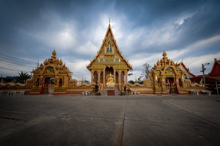 Chonburi, March 12, 2023. Wat Huay Yai, Buddhist temple popular for merit making ceremonies, with ornate shrines, gilded statues & stupas.のeditorial素材