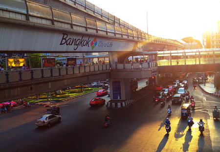 Morning street in Bangkok Thailand.