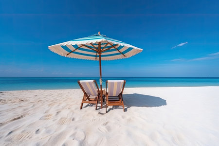 Beach umbrella and deckchairs Generative AIの素材