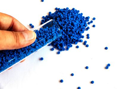 Close-up of plastic polymer granules, polymer plastic, polymer pallet, Plastic ball.の写真素材