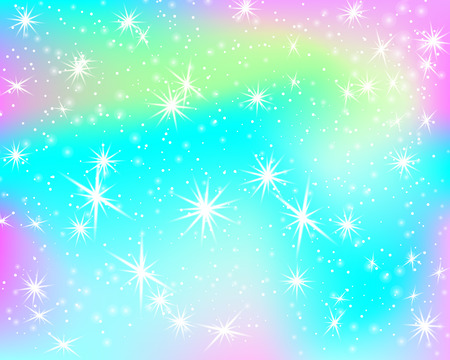 Unicorn rainbow background. Holographic sky in pastel color. Bright mermaid pattern in princess colors. Vector illustration. Fantasy gradient colorful backdrop with rainbow mesh.のイラスト素材