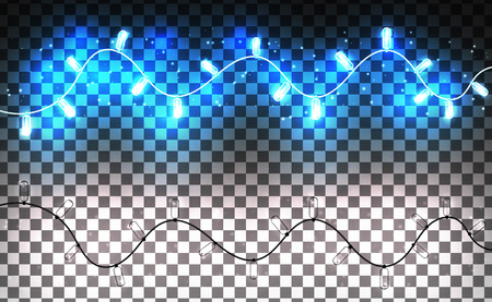 Christmas lights isolated realistic on transparent background. Glowing design elements. Xmas glowing lights bulbs. Garlands, Christmas decorations.のイラスト素材