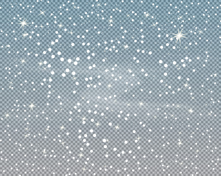 Falling snowflakes on a transparent background. Snow pattern. Vector illustration. Winter snowing sky. Eps 10.のイラスト素材