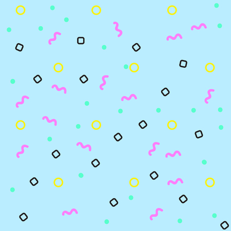 Pop art color background. Memphis pattern of geometric shapes for tissue and postcards. Vector Illustration. Hipster style 80s-90s. Abstract colorful funky background.のイラスト素材