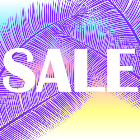 Sale banner with palm leaves. Floral tropical holidays background. Vector illustration. Hot Summer Sales design. Eps 10.のイラスト素材