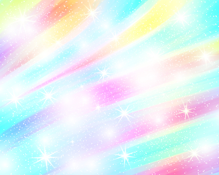 Unicorn rainbow background. Holographic sky in pastel color. Bright mermaid pattern in princess colors. Vector illustration. Fantasy gradient colorful backdrop with rainbow mesh.のイラスト素材