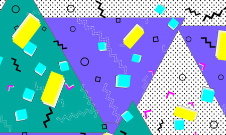 Pop art color background. Memphis pattern of geometric shapes for tissue and postcards. Vector...