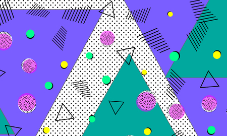 90s pattern. Memphis trend. Nineties pattern. Pop art color background. Vector Illustration. Hipster style 80s-90s. Abstract colorful funky background.のイラスト素材
