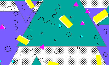 90s pattern. Memphis trend. Nineties pattern. Pop art color background. Vector Illustration. Hipster style 80s-90s. Abstract colorful funky background.のイラスト素材