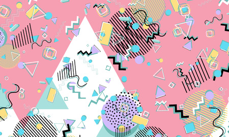 Memphis pattern. Geometric shapes. Hipster style 80s-90s. Color abstract background. Vector Illustration.のイラスト素材