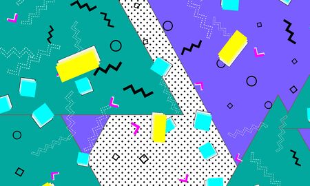 90s pattern. Memphis trend. Nineties pattern. Pop art color background. Vector Illustration. Hipster style 80s-90s. Abstract colorful funky background.のイラスト素材