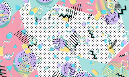 Memphis pattern. Geometric shapes. Hipster style 80s-90s. Color abstract background. Vector...