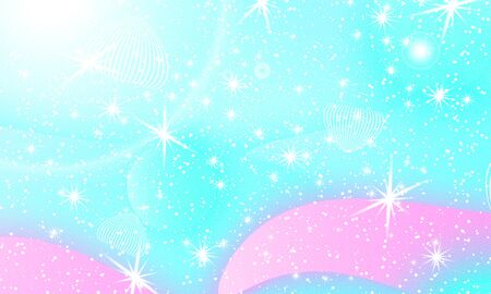 Fantasy universe. Unicorn pattern. Fairy background. Mermaid rainbow. Holographic magic stars. Rainbow fantasy universe background.のイラスト素材
