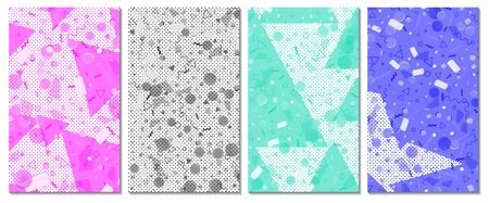 Set of memphis pattern. Pop art color background. Geometric shapes for tissue and postcards. Vector Illustration. Hipster style 80s-90s. Abstract colorful funky background.のイラスト素材