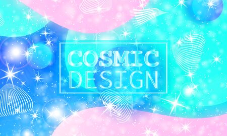 Cosmic pattern. Mermaid rainbow. Fantasy universe. Fairy background. Holographic magic stars. Minimal design. Trendy gradient colors. Fluid shapes. Vector illustration.のイラスト素材