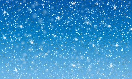 Falling snow. Vector illustration with snowflakes. Winter blue sky. Christmas texture. Sparkle snow background.のイラスト素材