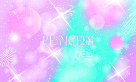 Princess background. Mermaid rainbow. Magic stars pink. Unicorn pattern. Fantasy galaxy. Fairytale graphics. Pink princess colors.のイラスト素材