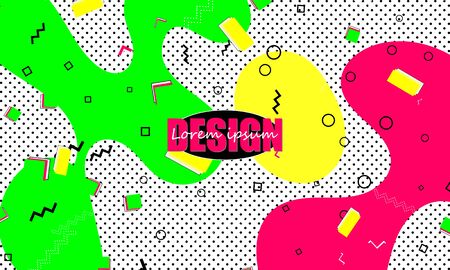 Summer Kinder Pattern. 80s Backdrop. Funky Template. Color Banner. Child Flyer. Flat Dot Ornament.のイラスト素材