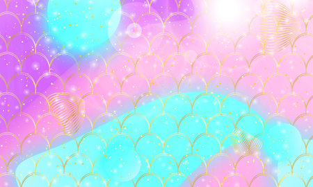 Mermaid background. Fantasy universe. Unicorn pattern. Fish scale. Rainbow fantasy universe background.のイラスト素材
