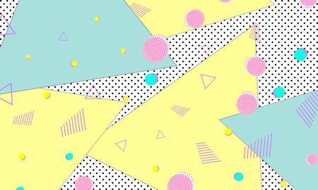 80s. Memphis pattern. Geometric shapes. Hipster style. Color abstract background. Vector Illustration.のイラスト素材