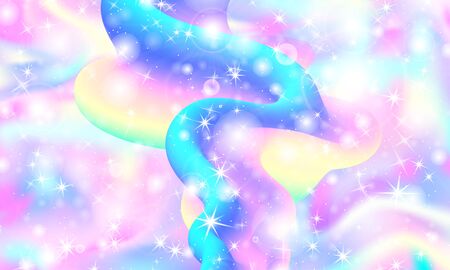 Unicorn pattern. Fairy background. Mermaid rainbow. Holographic magic stars. Rainbow fantasy universe background.のイラスト素材