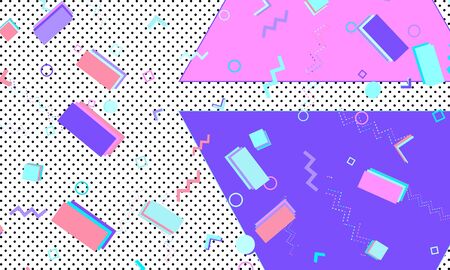 90s design. Geometric shapes background. Memphis pattern. Vector Illustration. Hipster style 80s-90s. Abstract colorful funky background.のイラスト素材