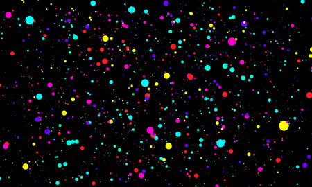 Color dots on black background. Vector illustration. Abstract bright colored dotted circles. Falling...